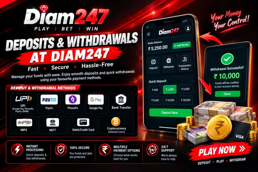 Diam247 deposits and withdrawals guide